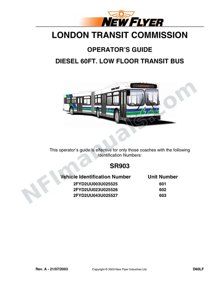 New Flyer D60LF Manual Package - London Transit Commission included manual preview