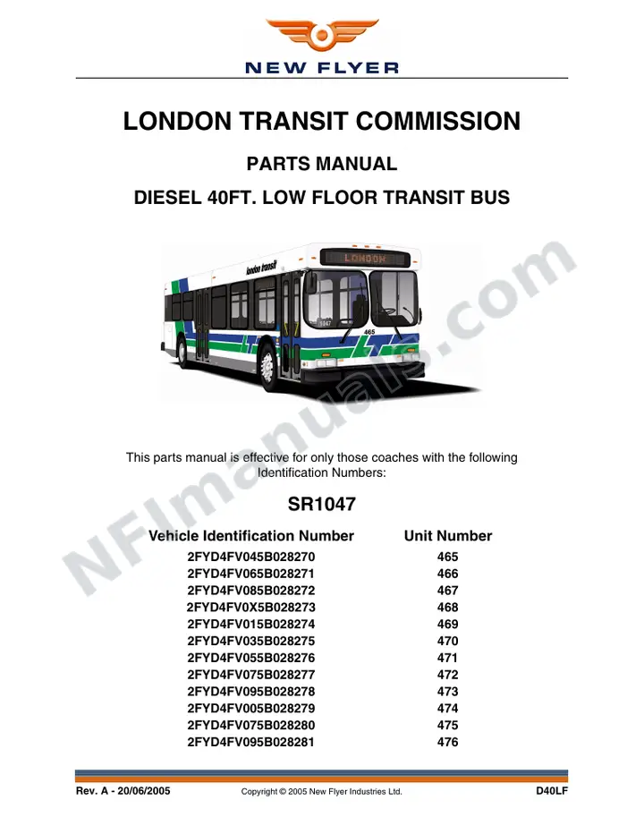 SR1047 Parts Manual, London Transit Commission first-page preview