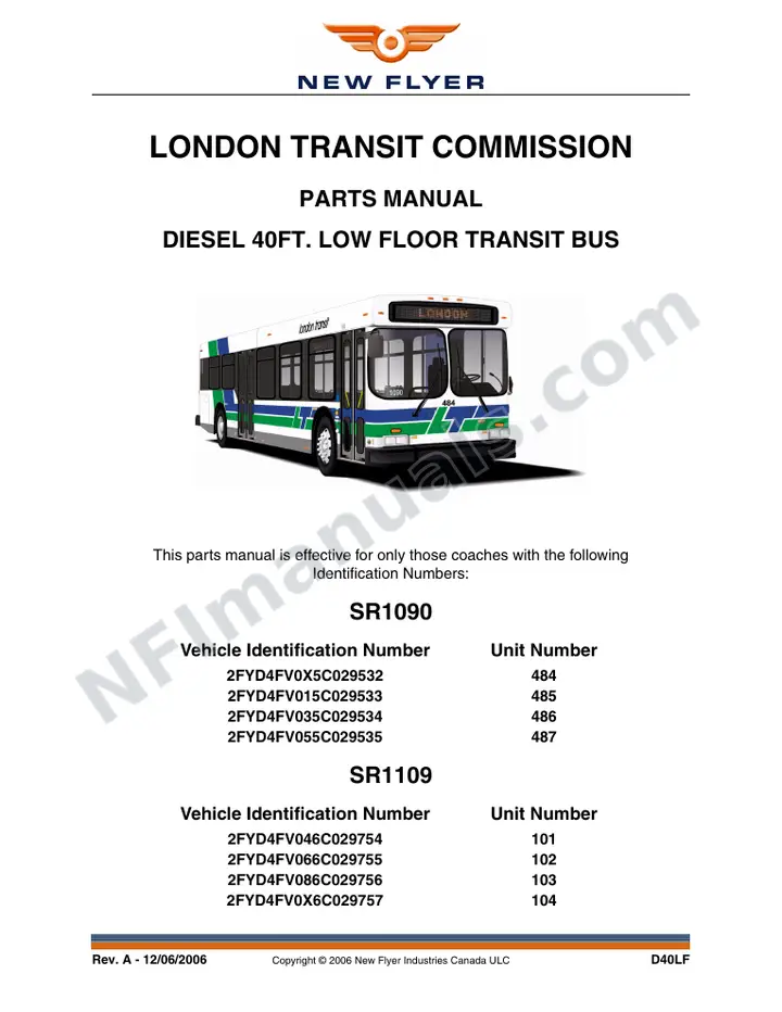 SR1090/1109 Parts Manual, London Transit Commission first-page preview