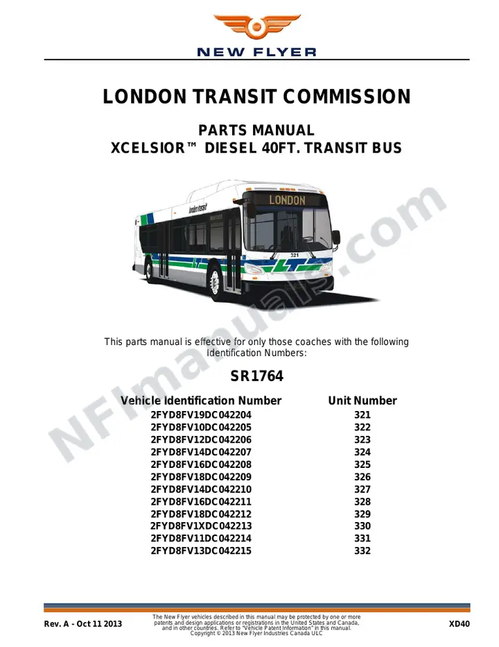SR1764 Parts Manual, London Transit Commission first-page preview