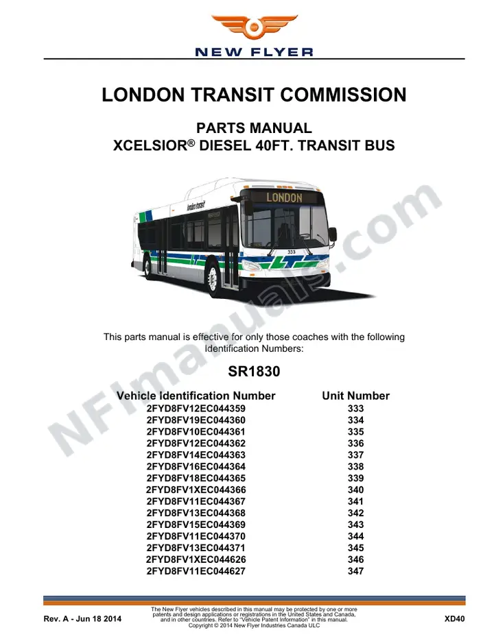 SR1830 Parts Manual, London Transit Commission first-page preview