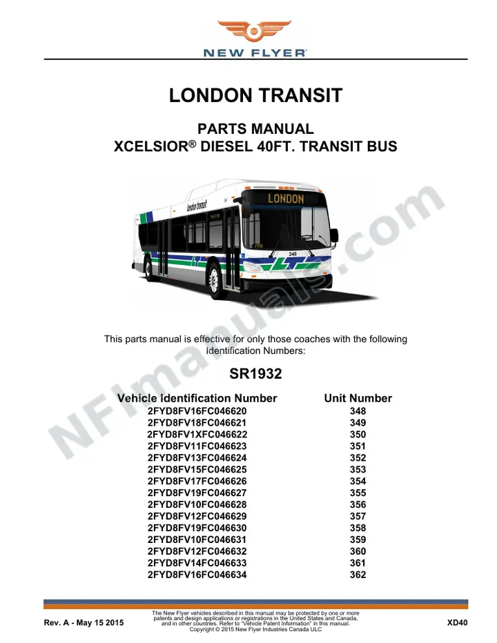 SR1932 Parts Manual, London Transit first-page preview