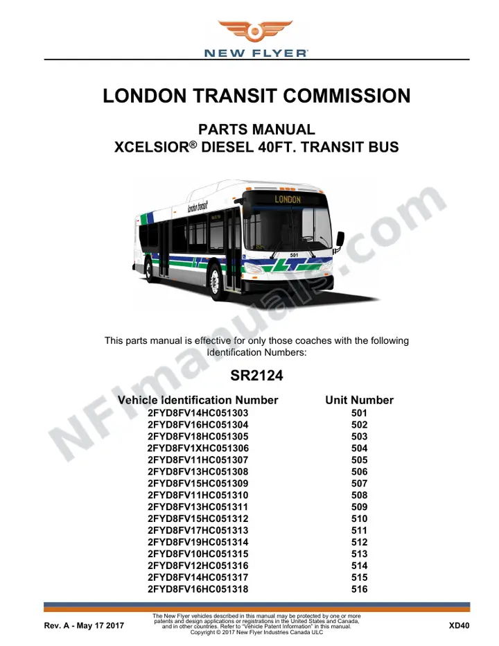 SR2124 Parts Manual, London Transit Commission first-page preview