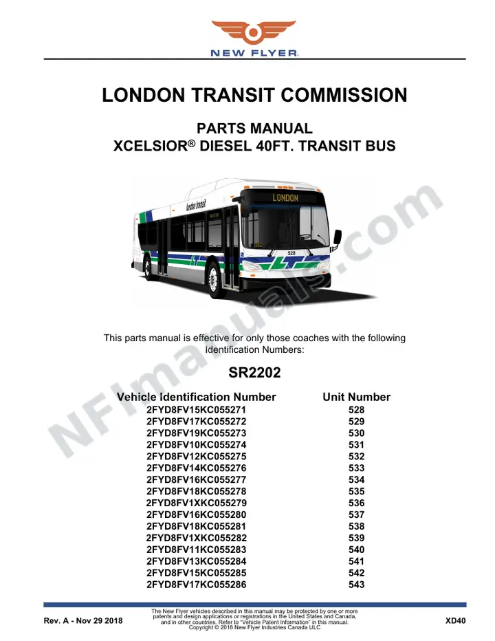 SR2202 Parts Manual, London Transit Commission first-page preview