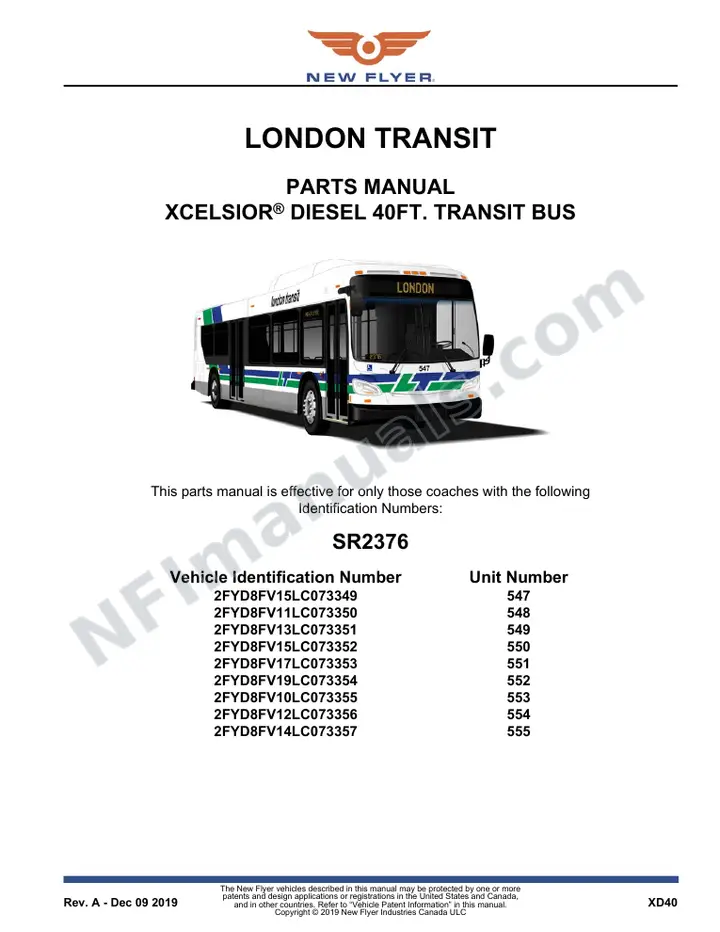 SR2376 Parts Manual, London Transit first-page preview