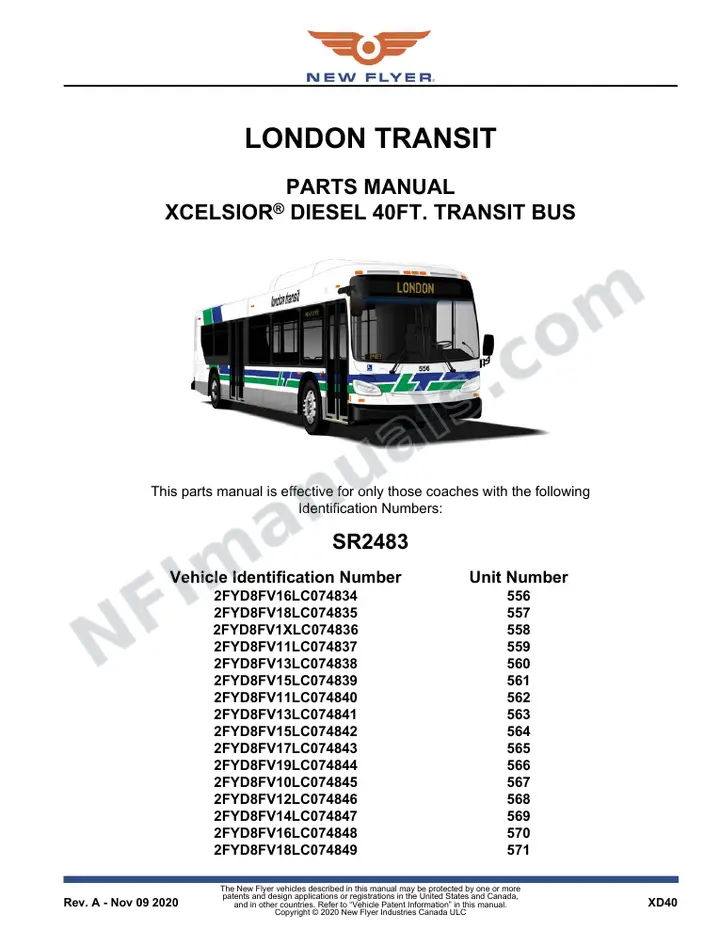 SR2483 Parts Manual, London Transit first-page preview