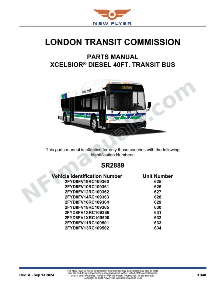 SR2889 Parts Manual, London Transit Commission first-page preview