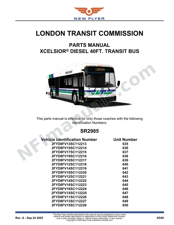 SR2985 Parts Manual, London Transit Commission first-page preview