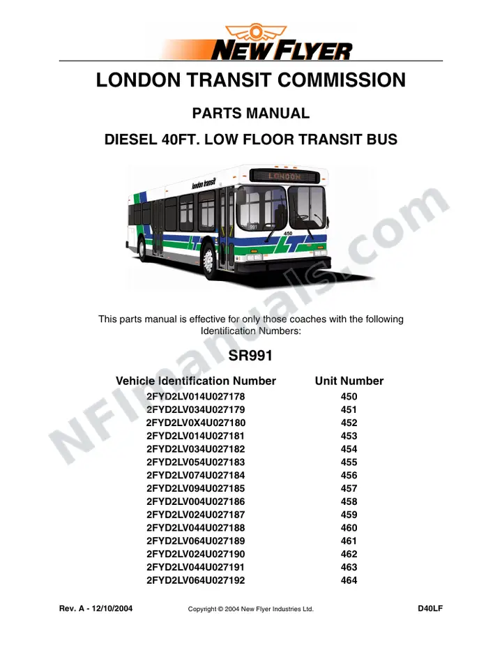 SR991 Parts Manual, London Transit Commission first-page preview