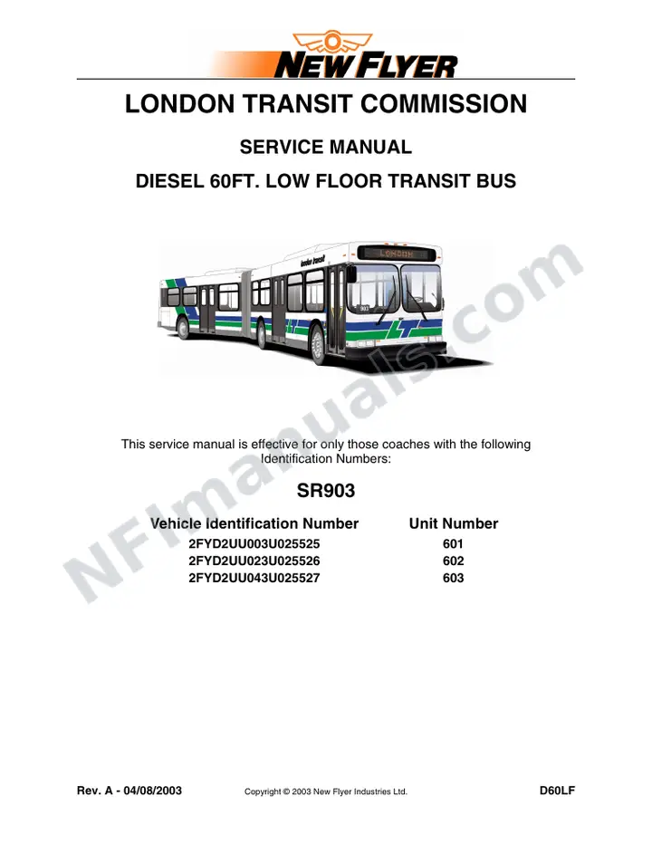 SR903 Service Manual, London Transit Commission first-page preview