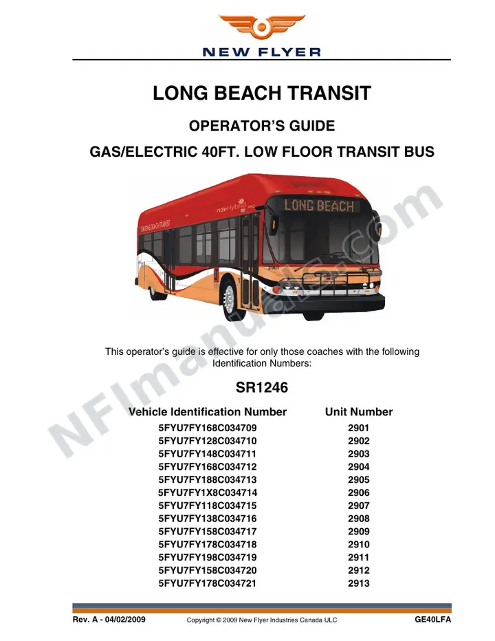 New Flyer GE40LFA Manual Package - Long Beach Transit included manual preview
