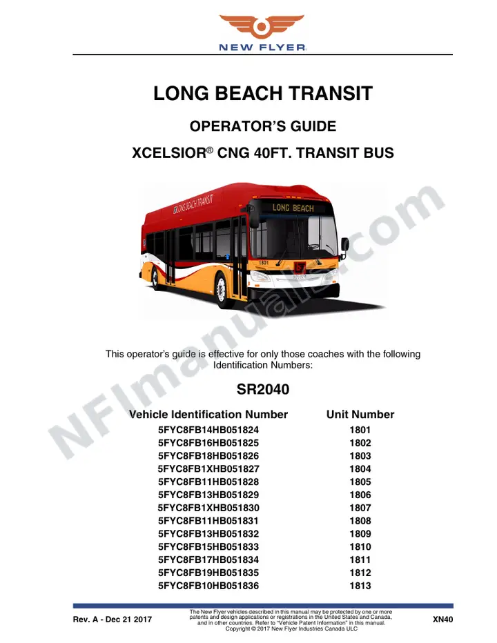 New Flyer XN40 Manual Package - Long Beach Transit included manual preview
