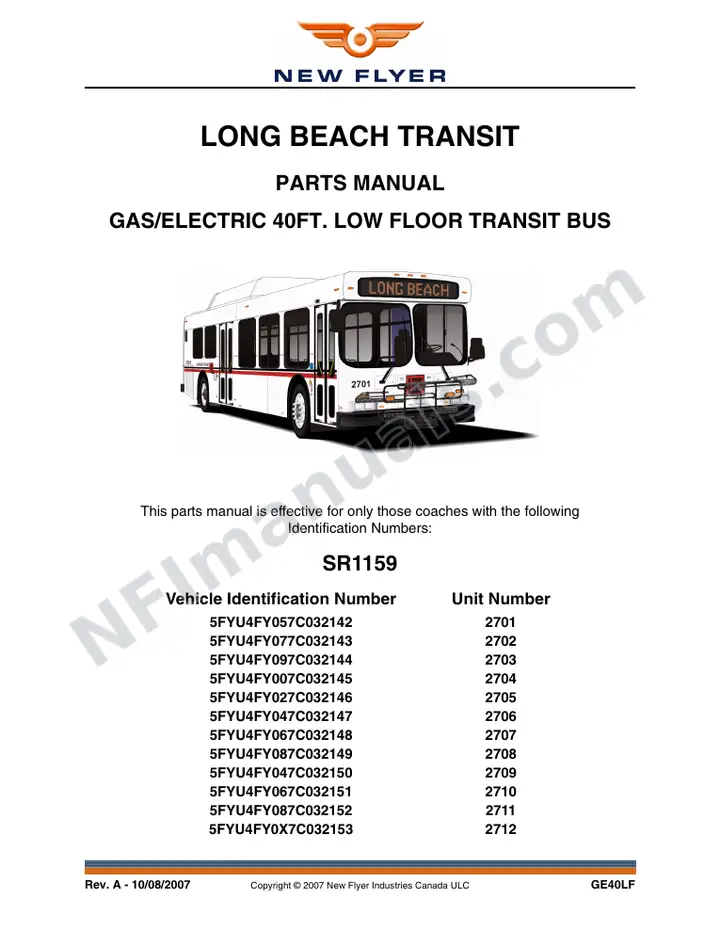 SR1159 Parts Manual, Long Beach Transit System first-page preview