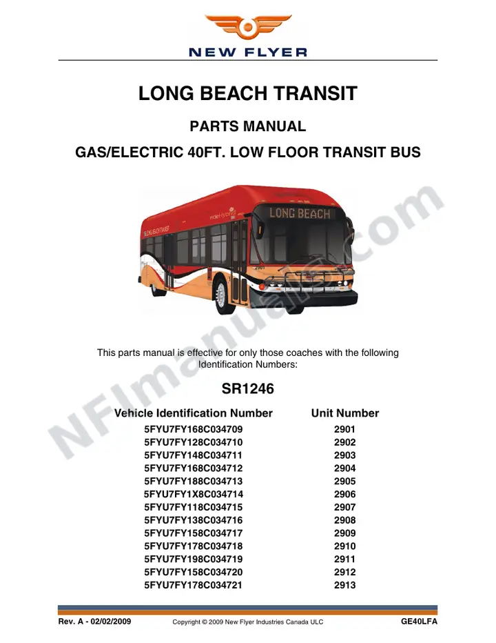 SR1246 Parts Manual, Long Beach Transit first-page preview