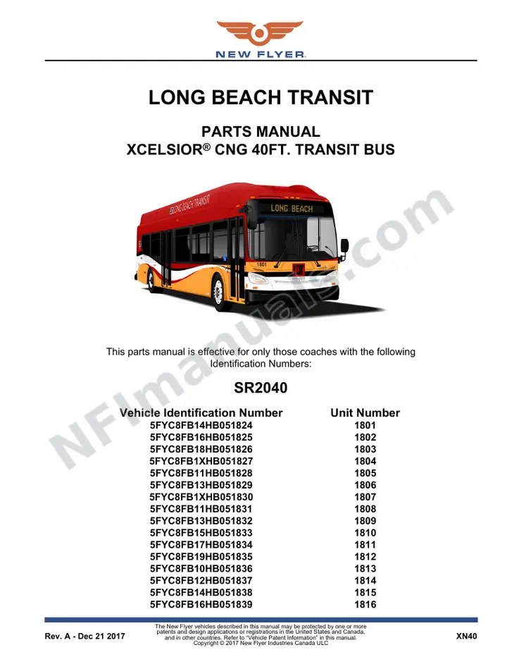 SR2040 Parts Manual, Long Beach Transit first-page preview