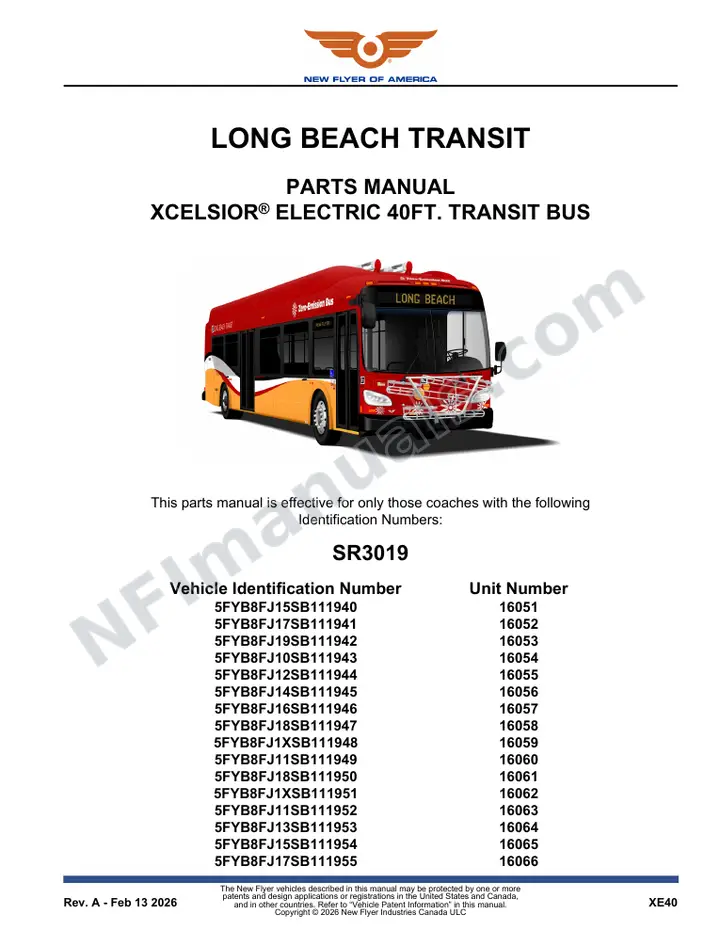 SR3019 Parts Manual, Long Beach Transit first-page preview