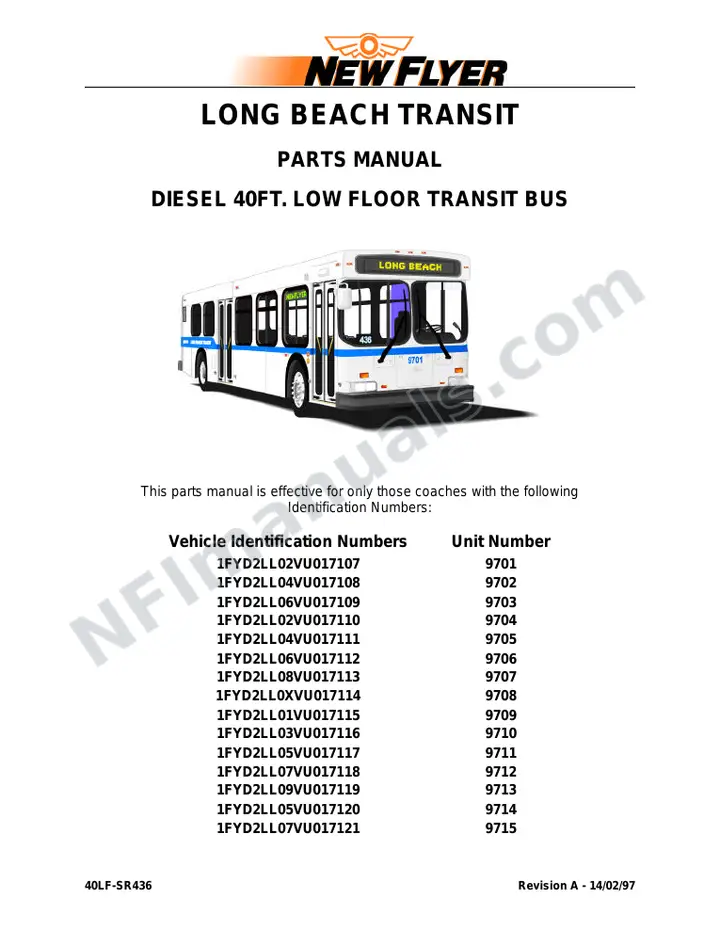 SR436 Parts Manual, Long Beach Transit first-page preview