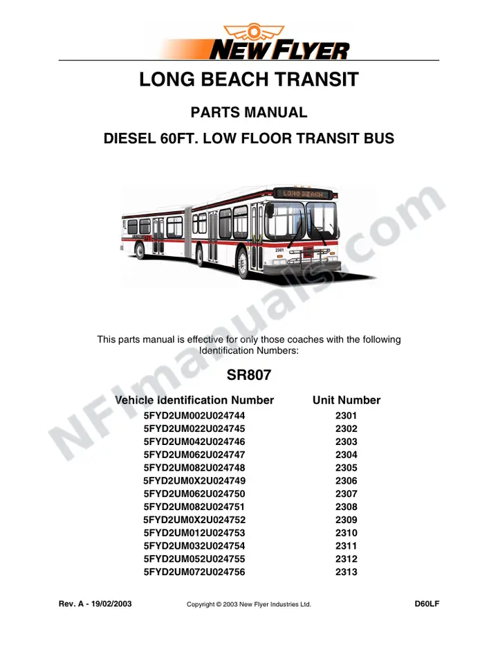 SR807 Parts Manual, Long Beach Transit first-page preview