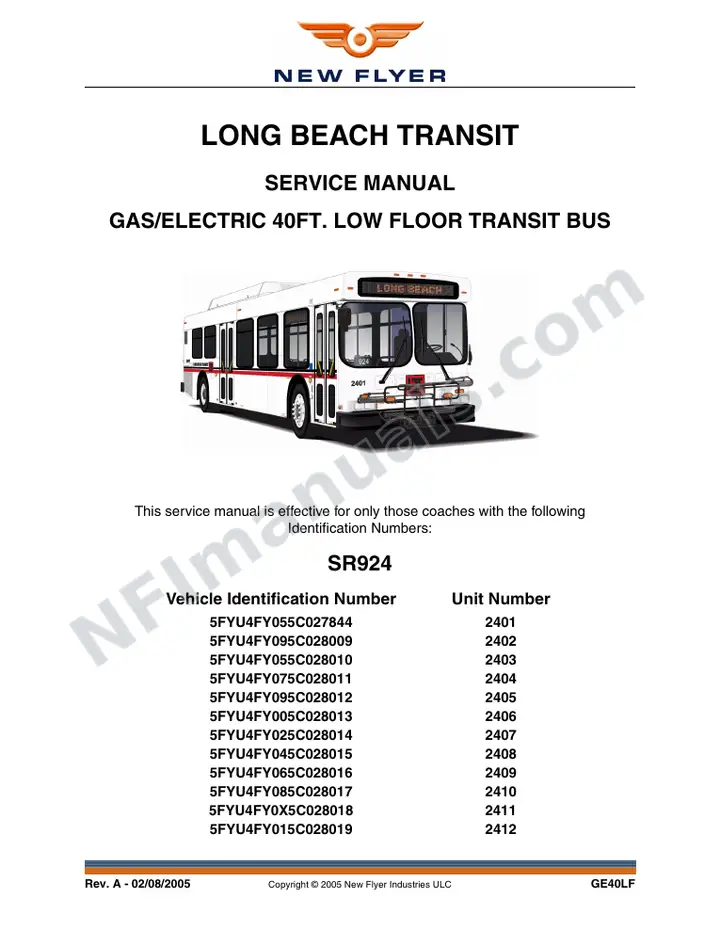 SR924 Service Manual, Long Beach Transit first-page preview
