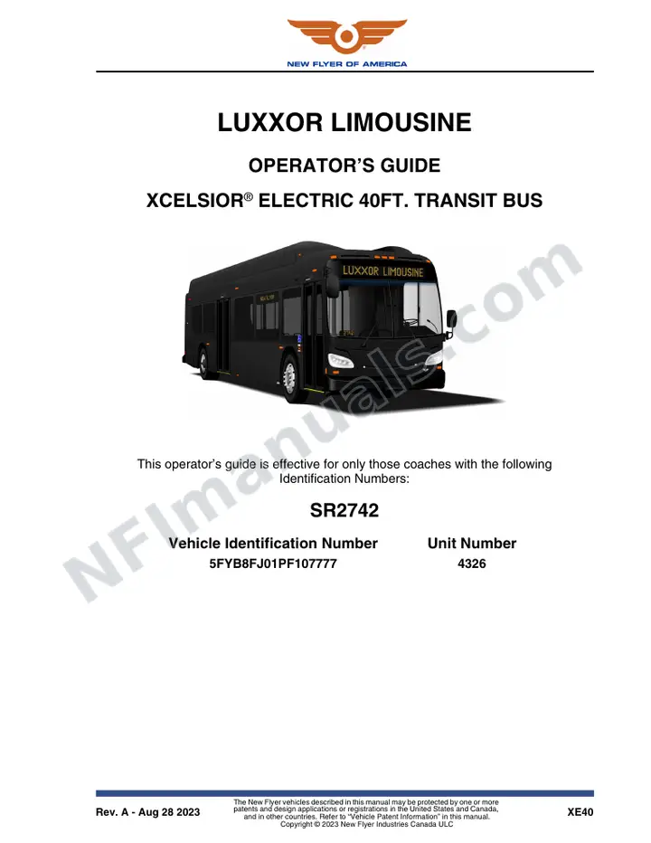 New Flyer XE40 Manual Package - Luxxor Limousine included manual preview