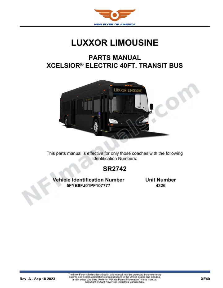 SR2742 Parts Manual, Luxxor Limousine first-page preview