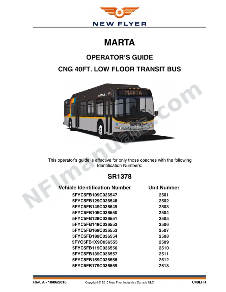 New Flyer C40LFR Manual Package - MARTA included manual preview