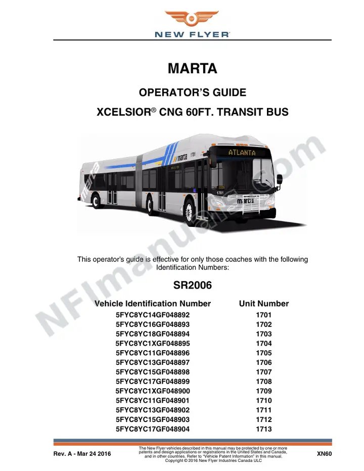 New Flyer XN60 Manual Package - MARTA included manual preview