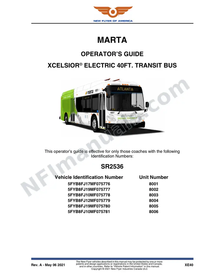 New Flyer XE40 Manual Package - MARTA included manual preview