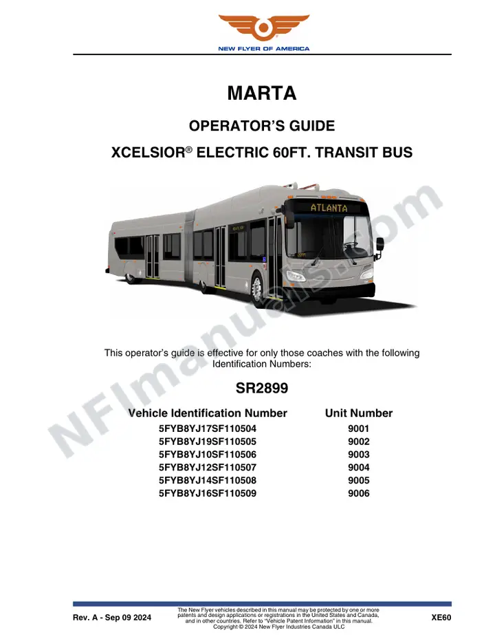 New Flyer XE60 Manual Package - MARTA included manual preview