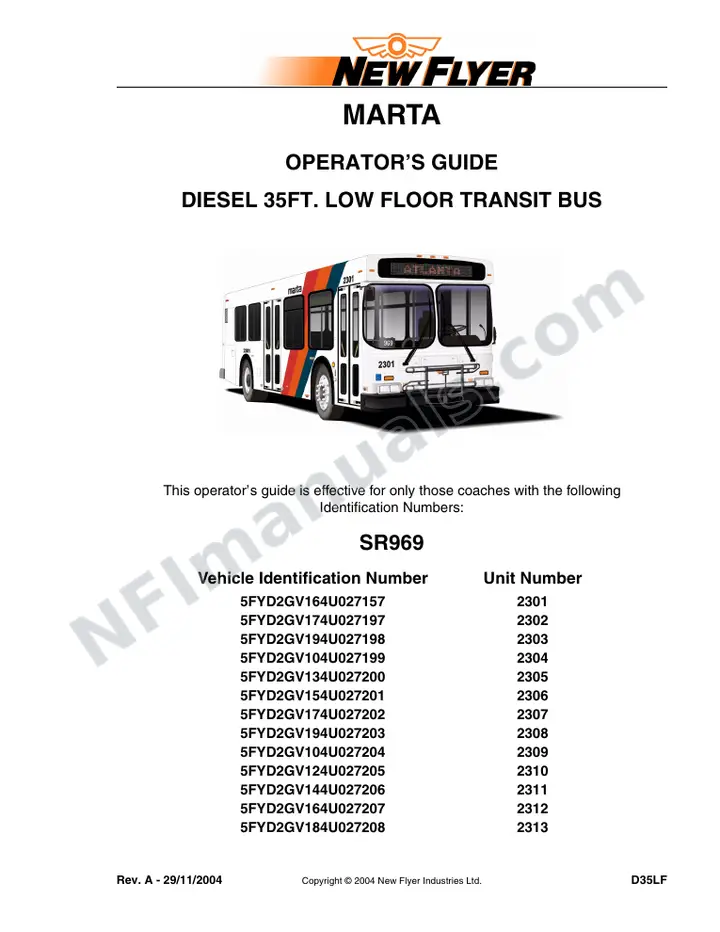 New Flyer D35LF Manual Package - MARTA included manual preview