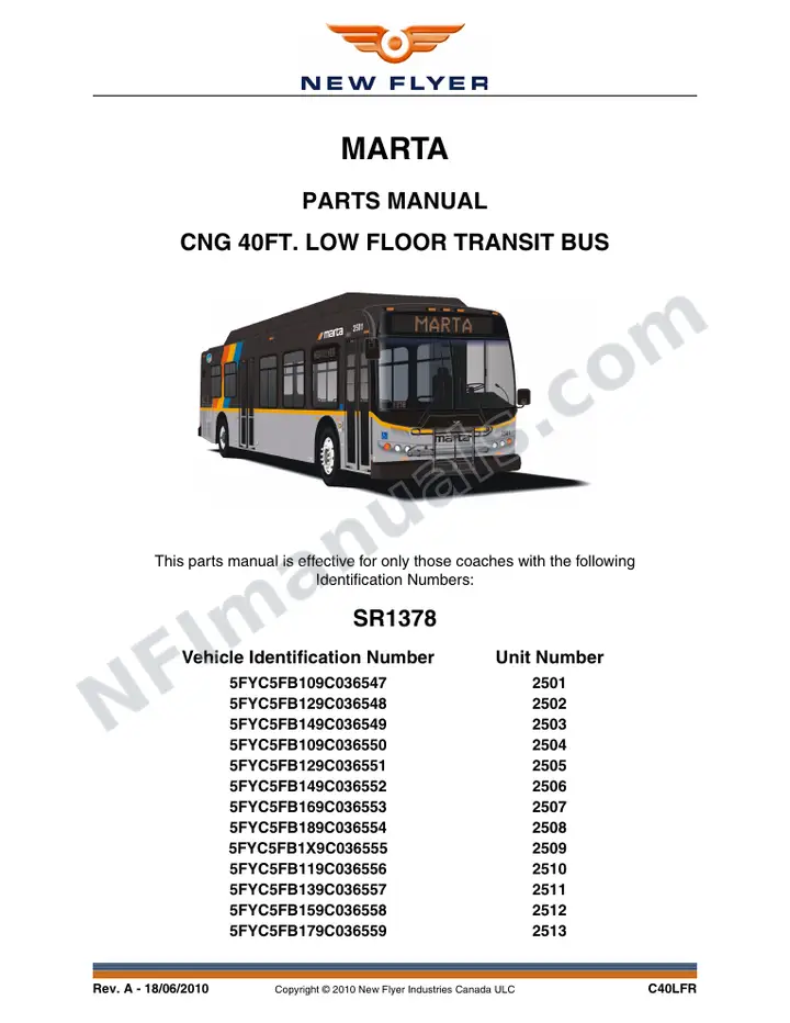 SR1378 Parts Manual, MARTA first-page preview