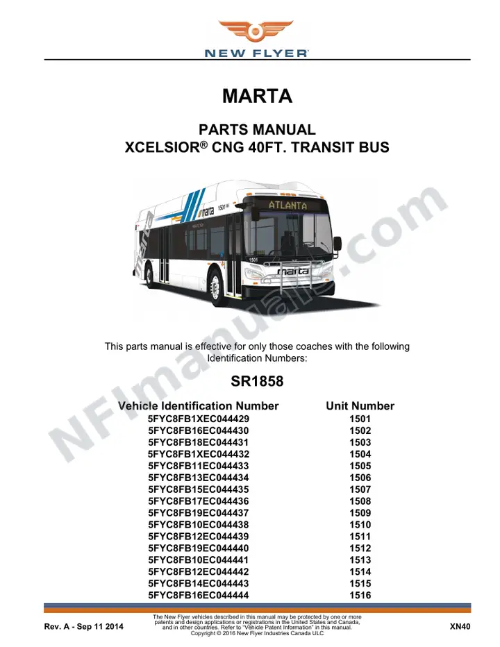 SR1858 Parts Manual, MARTA first-page preview