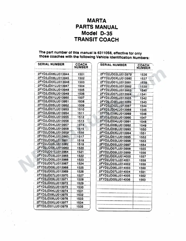 SR233 Parts Manual, MARTA first-page preview