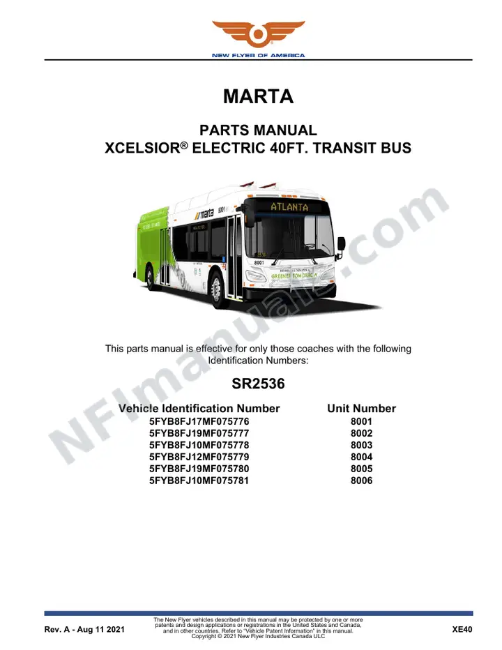 SR2536 Parts Manual, MARTA first-page preview