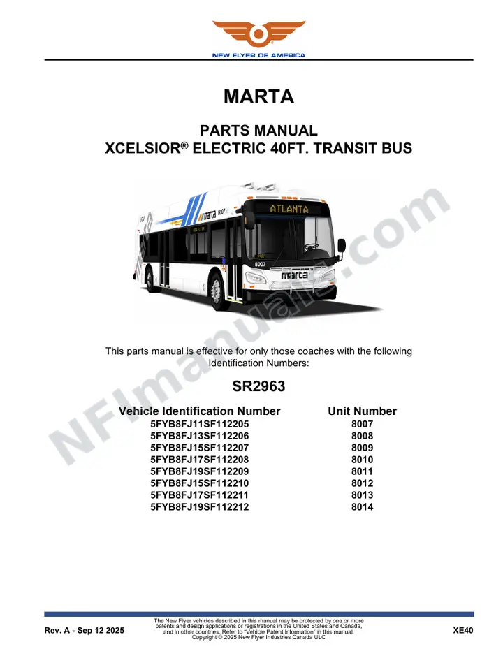 SR2963 Parts Manual, MARTA first-page preview