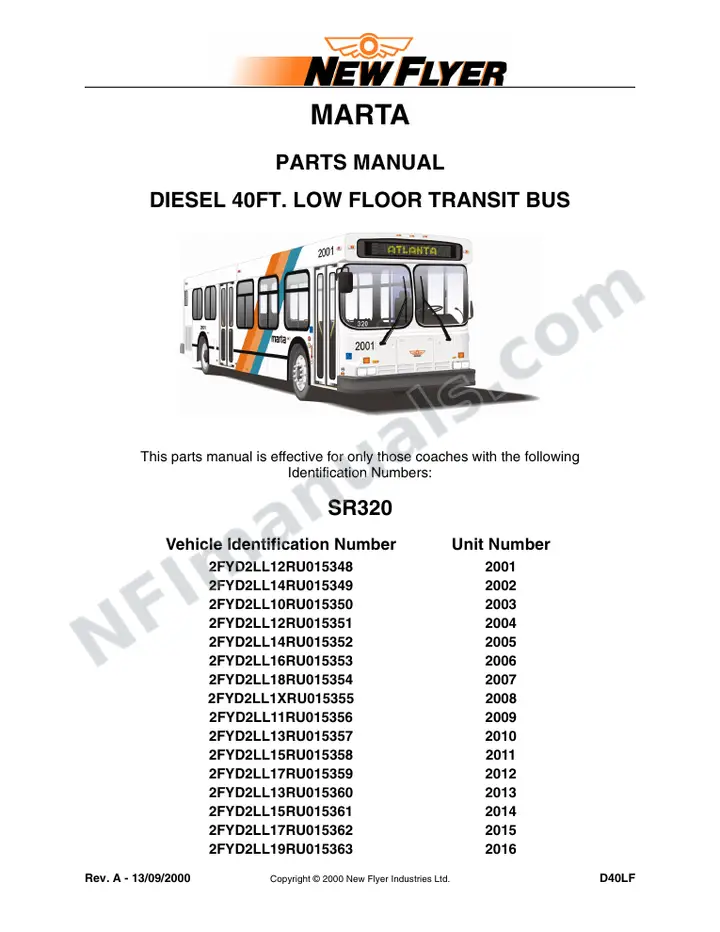 SR320 Parts Manual, MARTA first-page preview