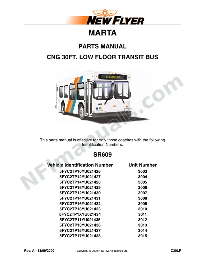 SR609 Parts Manual, MARTA first-page preview