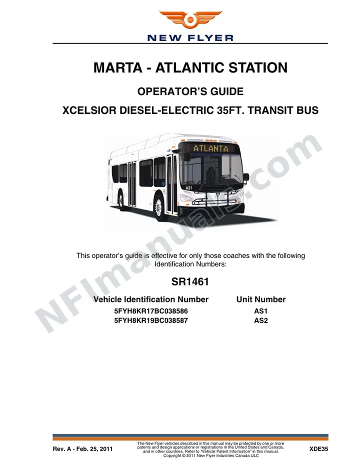 New Flyer XDE35 Manual Package - MARTA - Atlantic Station included manual preview