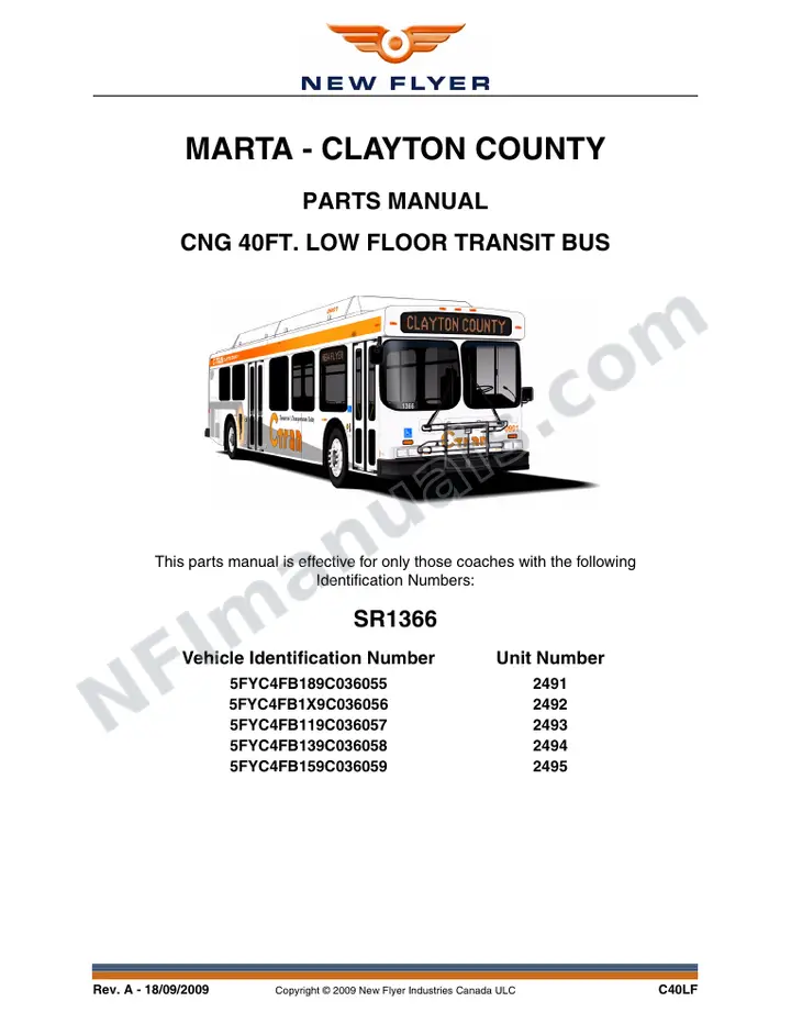 SR1366 Parts Manual, MARTA - Clayton County first-page preview