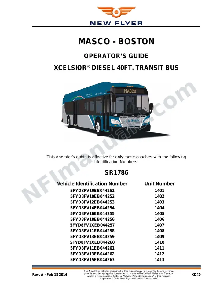 New Flyer XD40 Manual Package - MASCO - Boston included manual preview