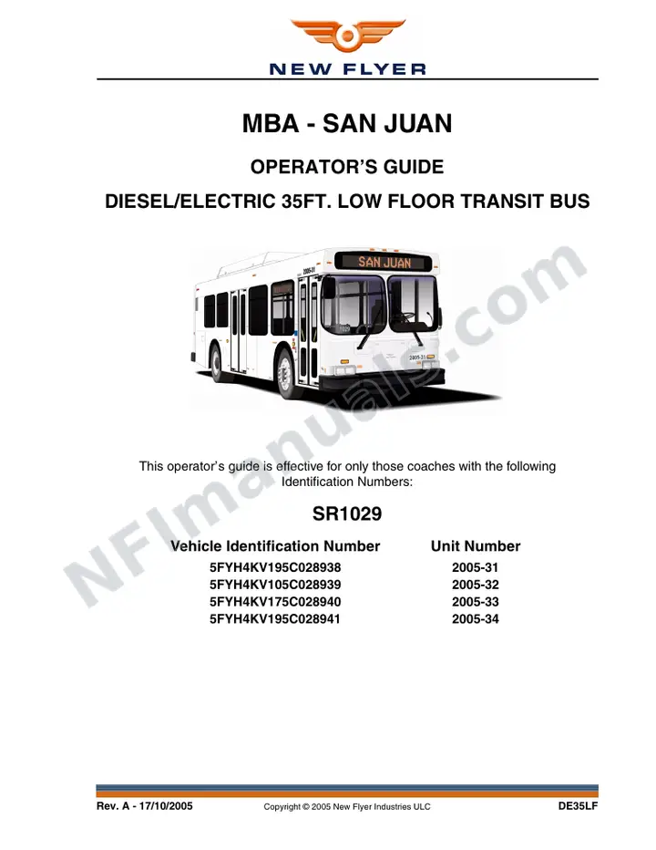 New Flyer DE35LF Manual Package - MBA - San Juan included manual preview