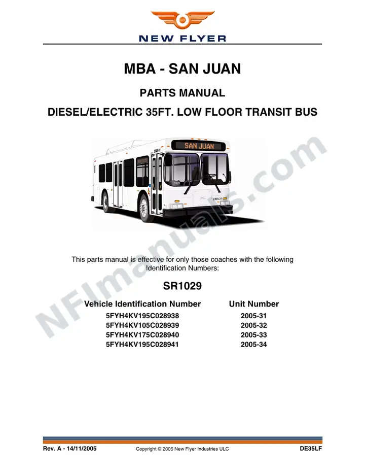 SR1029 Parts Manual, MBA - San Juan first-page preview