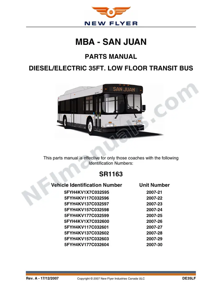 SR1163 Parts Manual, MBA - San Juan first-page preview