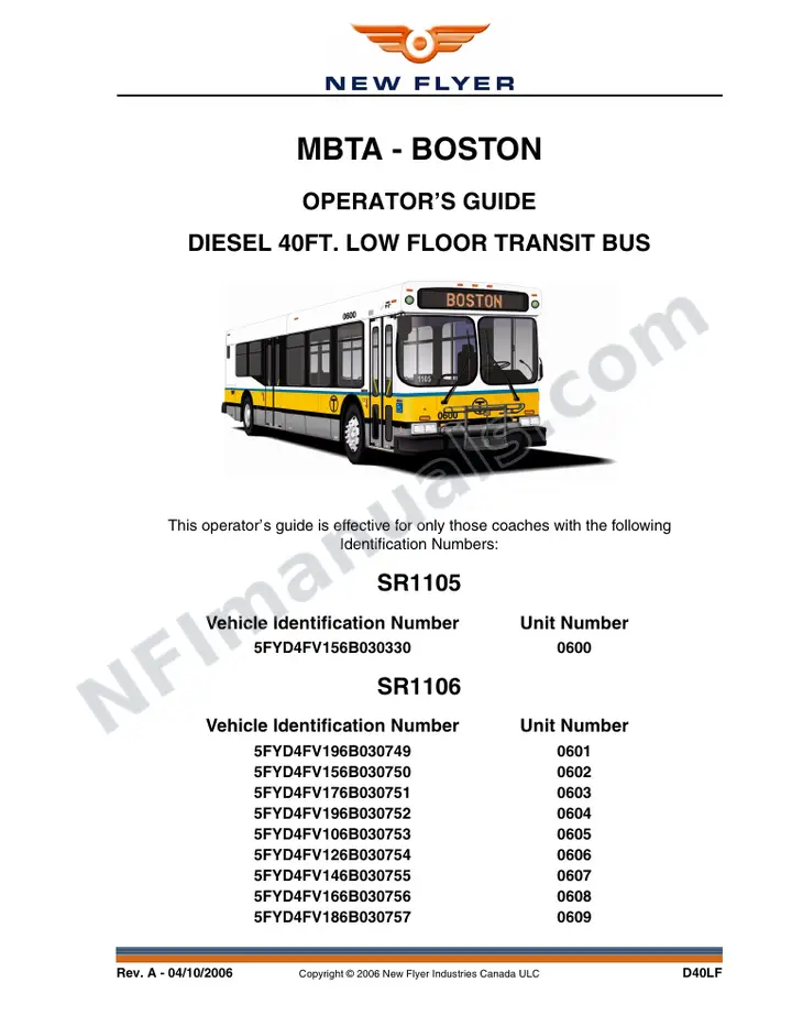New Flyer D40LF Manual Package - MBTA - Boston included manual preview