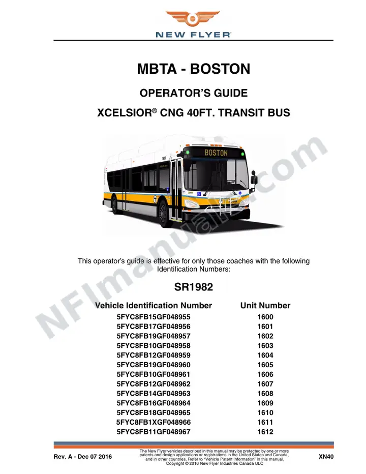 New Flyer XN40 Manual Package - MBTA - Boston included manual preview