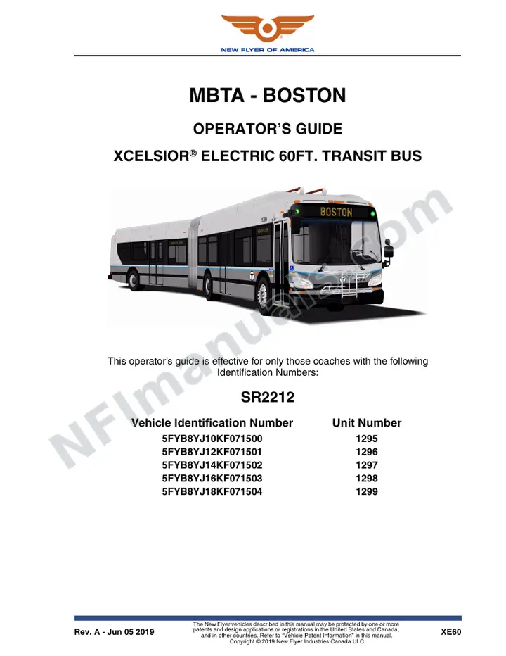 New Flyer XE60 Manual Package - MBTA - Boston included manual preview