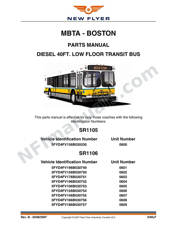 SR1105_1106_1121_1201_1213 Parts Manual, MBTA - Boston first-page preview
