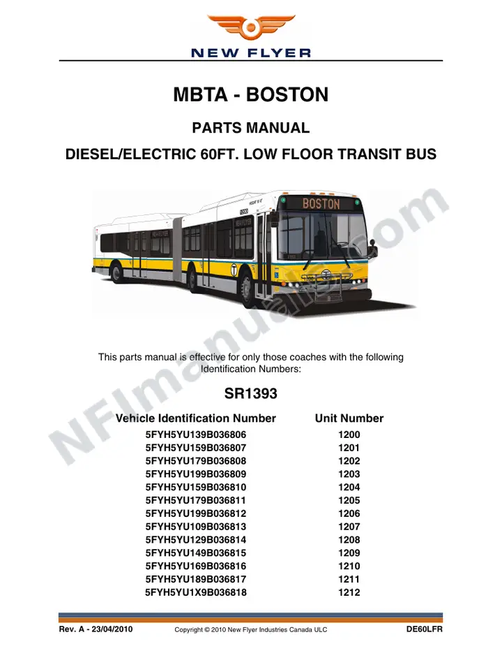 SR1393 Parts Manual, MBTA - Boston first-page preview