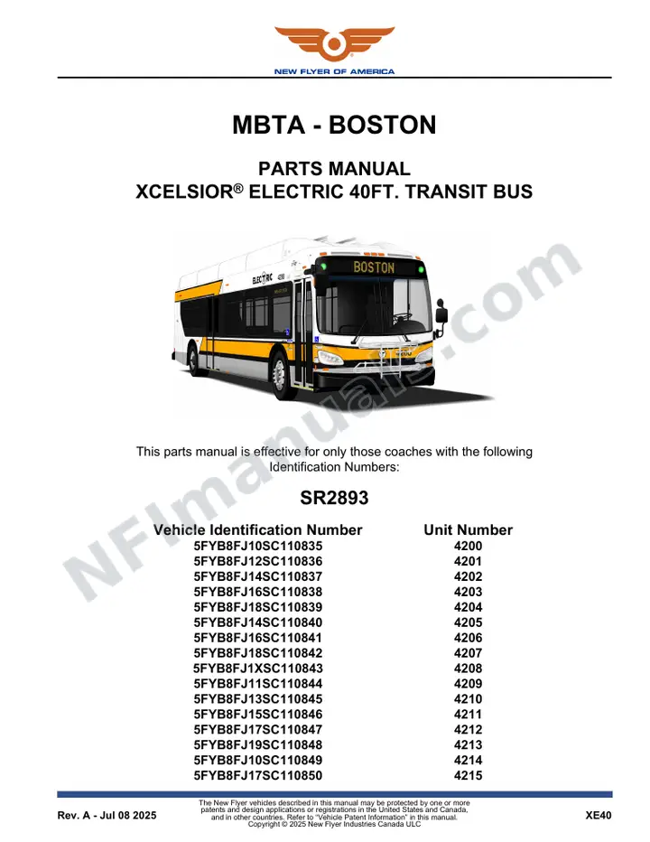 SR2893 Parts Manual, MBTA - Boston first-page preview