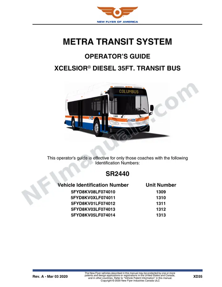 New Flyer XD35 Manual Package - METRA Transit System included manual preview